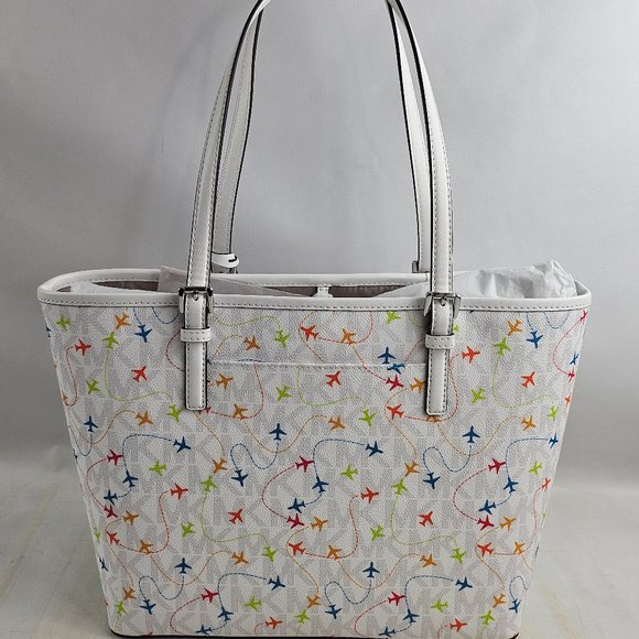 Michael Kors Jet Set Carryall Tote Bag White Airplane New $328 MSRP - Picture 3 of 7